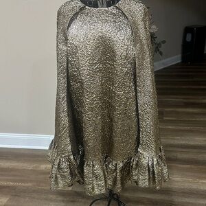 Mac Duggal Gold Textured Midi Dress